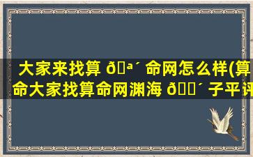 大家来找算 🪴 命网怎么样(算命大家找算命网渊海 🐴 子平评注)